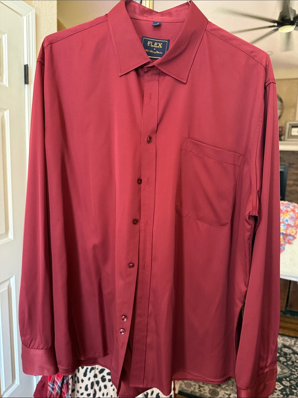 Flex Men’s Long-Sleeve Dress Shirt — Burgundy
